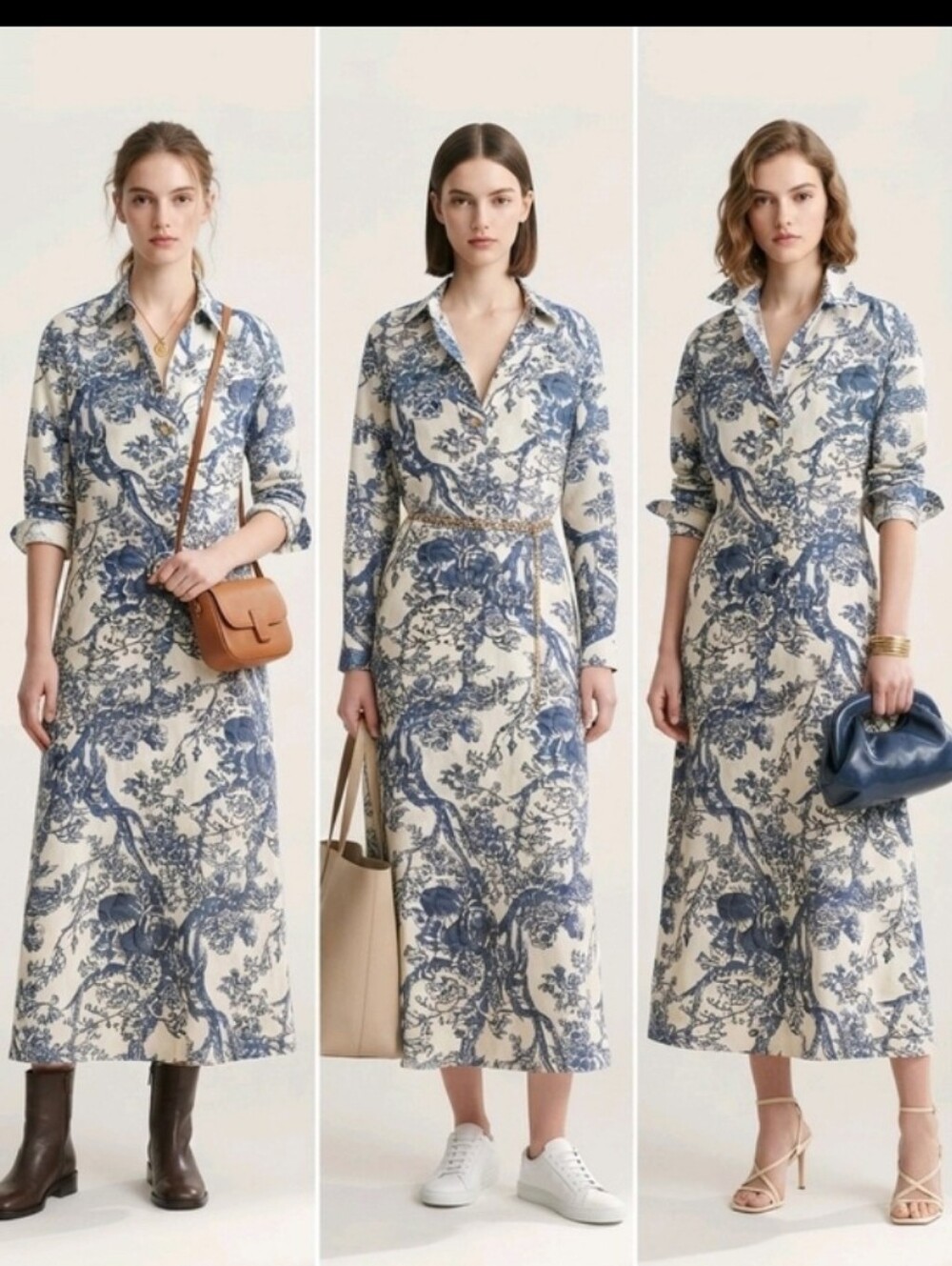 Floral Toile Shirt Dress in Blue and Cream - Picture 8 of 8